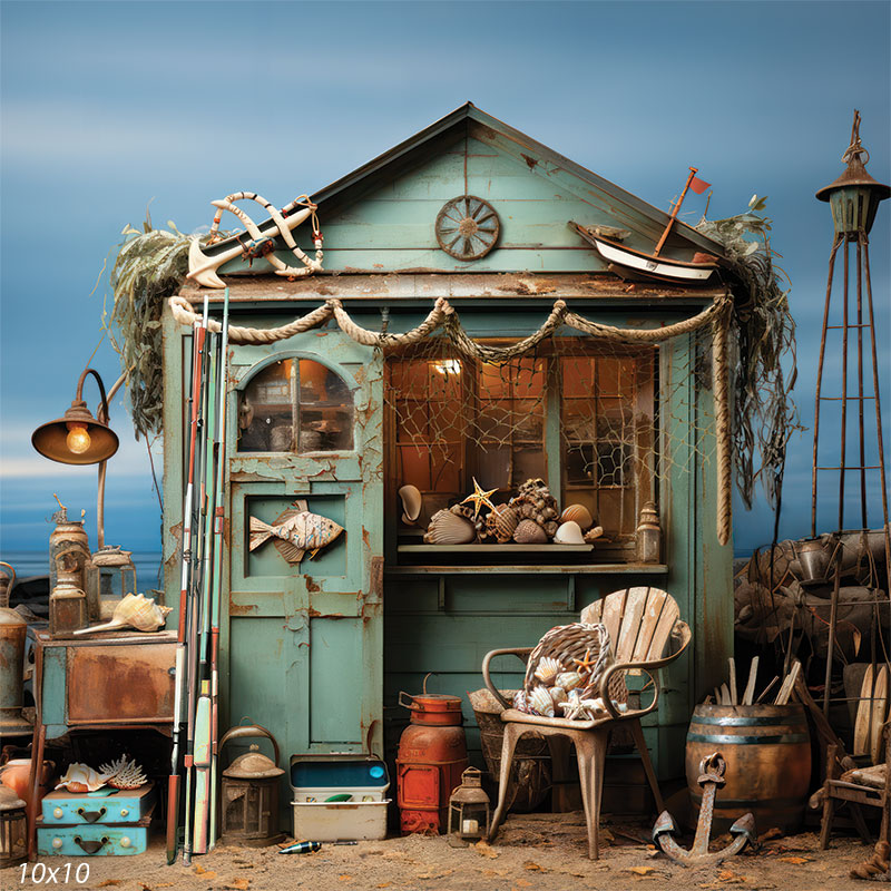 Shack Photography Coastal Fisherman's Seaside Shack Photography Backdrop - Denny Mfg