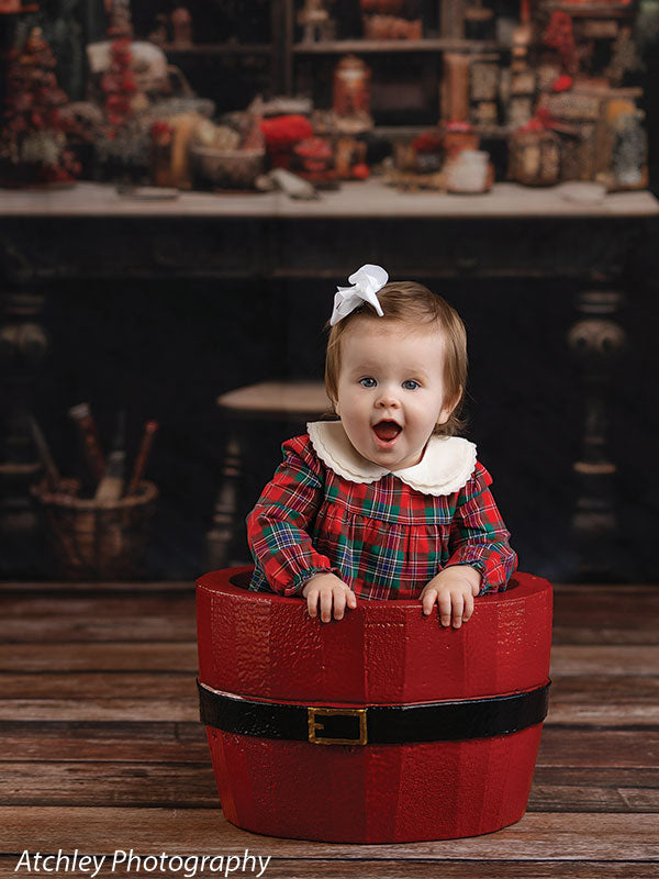 red and black santa basket prop
