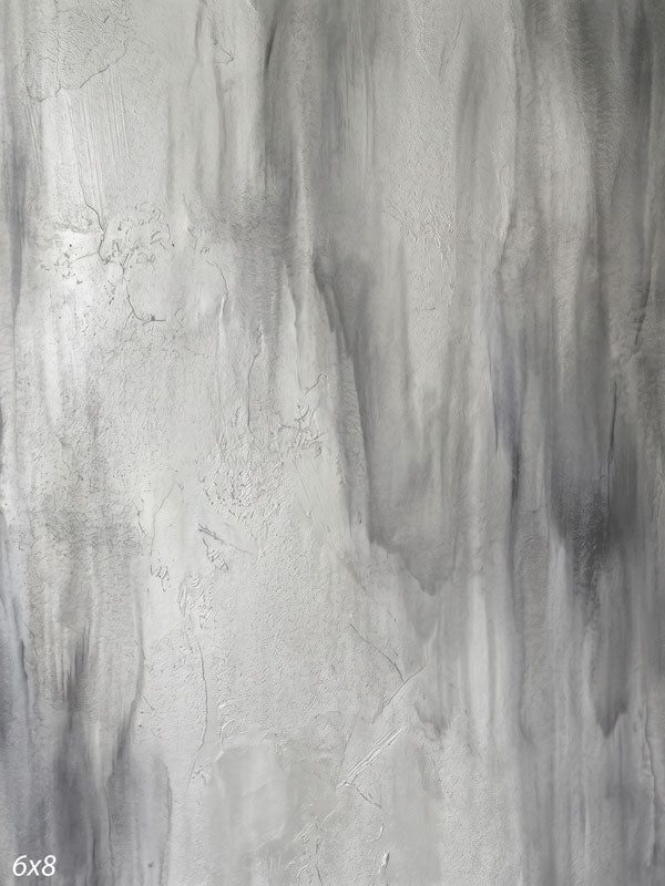 Printed photography backdrop showing silvery white and gray, a soft mottled painterly texture with gentle tonal movement.