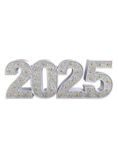Front-facing image of a 2025 prop in metallic silver glitter, accented with gold studs—perfect for senior portraits, milestone minis, and elegant studio sets.