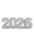 Straight-on view of a 2026 silver glitter photography prop with gold-accented lights—great for studio setups celebrating class of 2026 or themed countdown shoots.