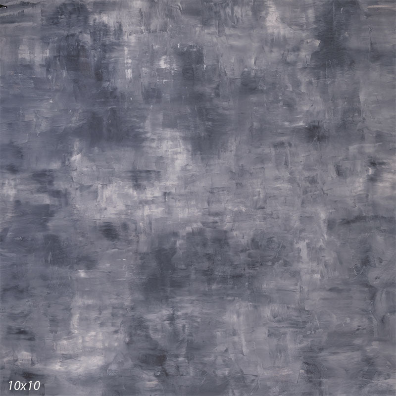 Cool blue-grey hand-painted photography backdrop with an even mottled painterly finish for neutral studio portraits.