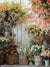 Spring Flower Market Photography Backdrop - Photography backdrop featuring a vibrant flower market scene with colorful spring flowers in baskets.