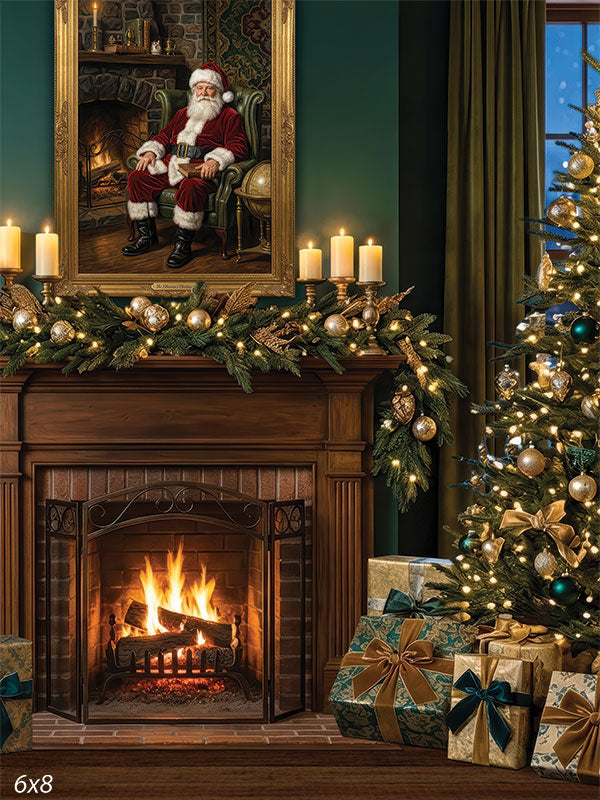Sophisticated teal Christmas room gold ornaments gifts backdrop CP-8902