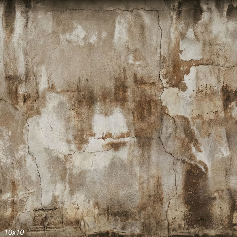 This studio background features an abstract plaster wall with ivory, beige, and brown tones, visible cracking, and natural surface wear.