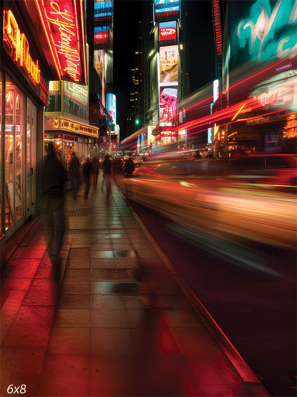 Times Square Nightlife Photography Backdrop - Times Square nightlife photography backdrop featuring bright neon lights and blurred crowds.