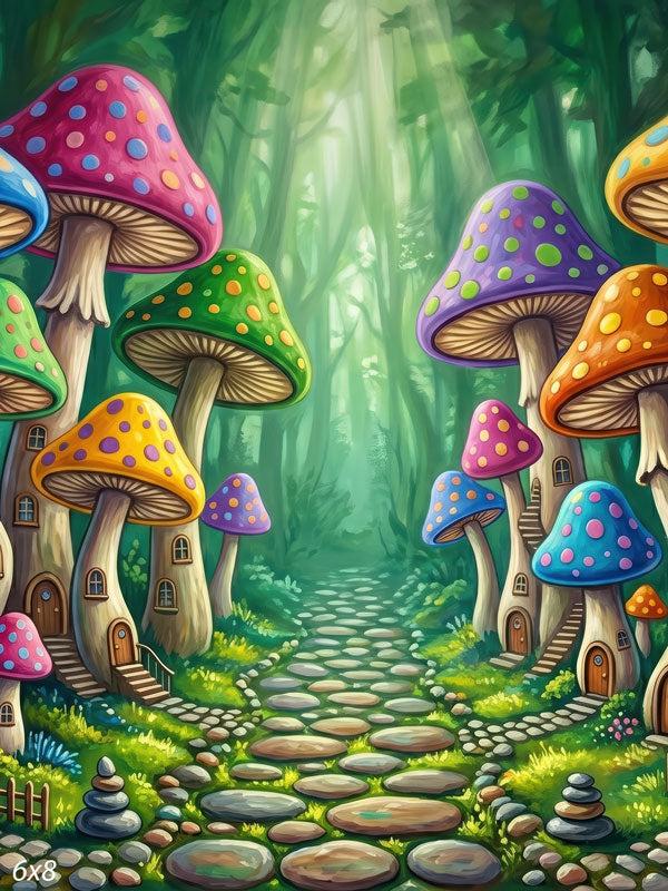 Toadstool Hollow whimsical mushroom cottage forest photography backdrop CP-8975