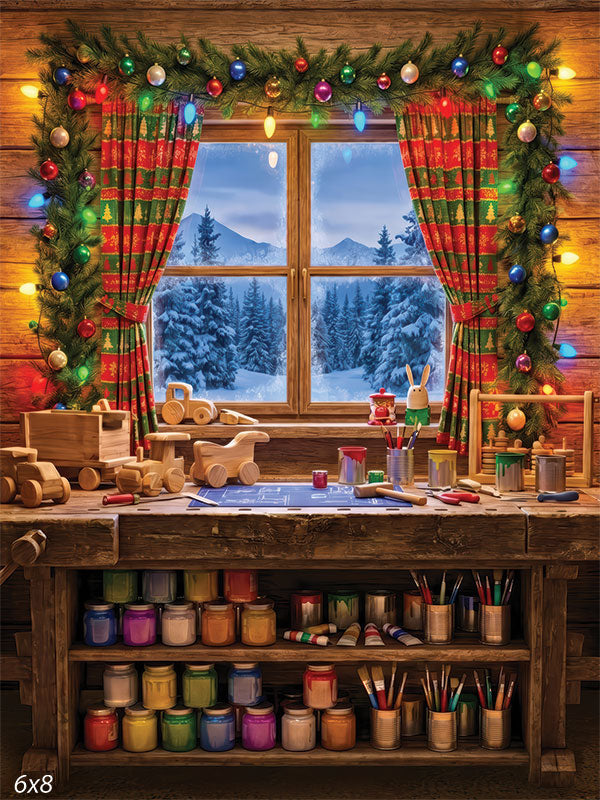 Toy Maker Santas workshop craft table photography backdrop CP-8943