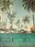 Tropical Wall Scene with Wainscoting Backdrop - Photography backdrop featuring a painted tropical scene with palm trees above wainscoting.