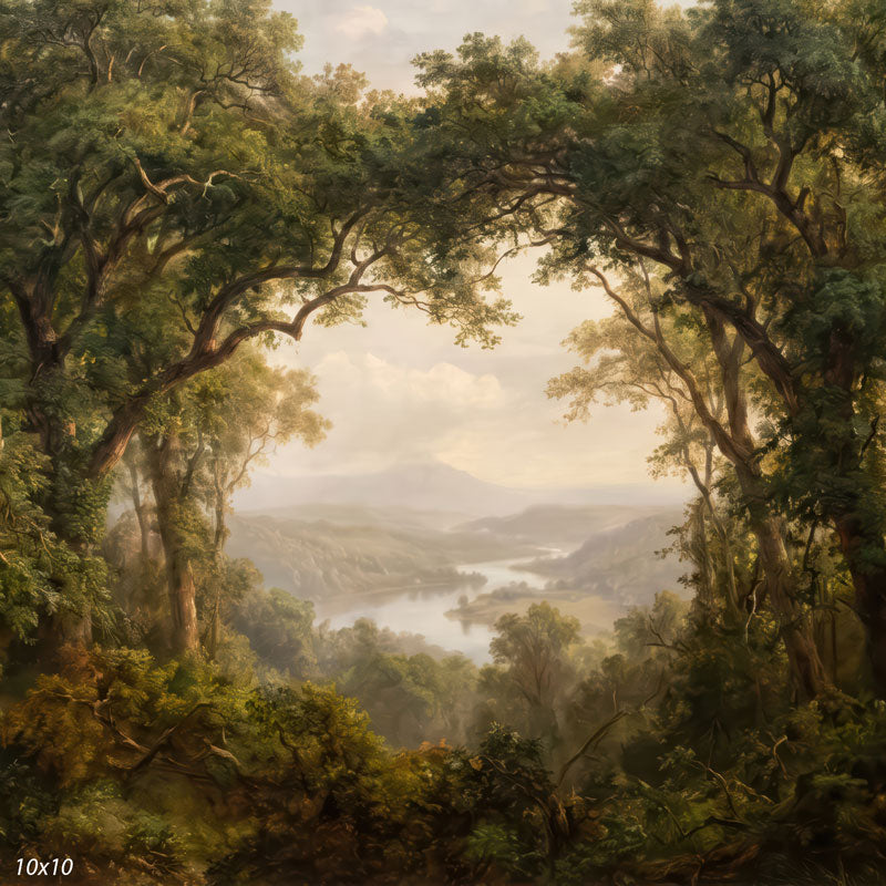 Valley Song river valley and distant mountains wide scene backdrop CP-8950