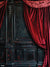 Velvet and Wood Gothic Photography Backdrop - Rich crimson velvet curtains and distressed black wood paneling create a dramatic, gothic-inspired photography backdrop.