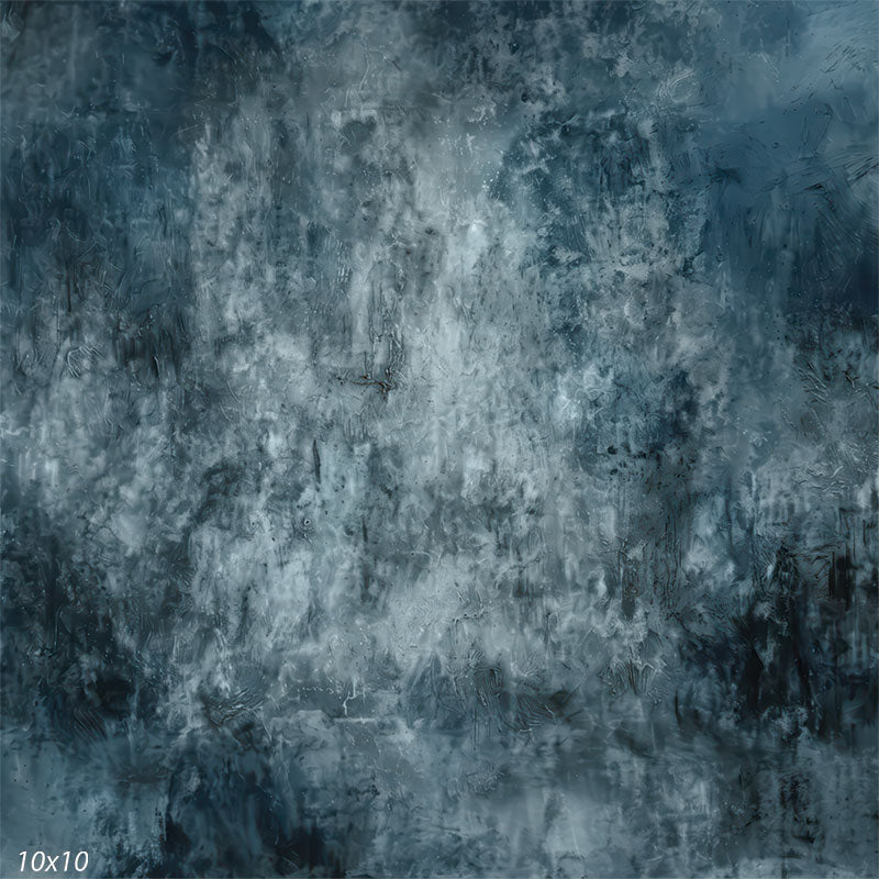 A detailed view of the abstract photography backdrop showing weathered stone textures and painterly strokes in cool blue and gray tones.