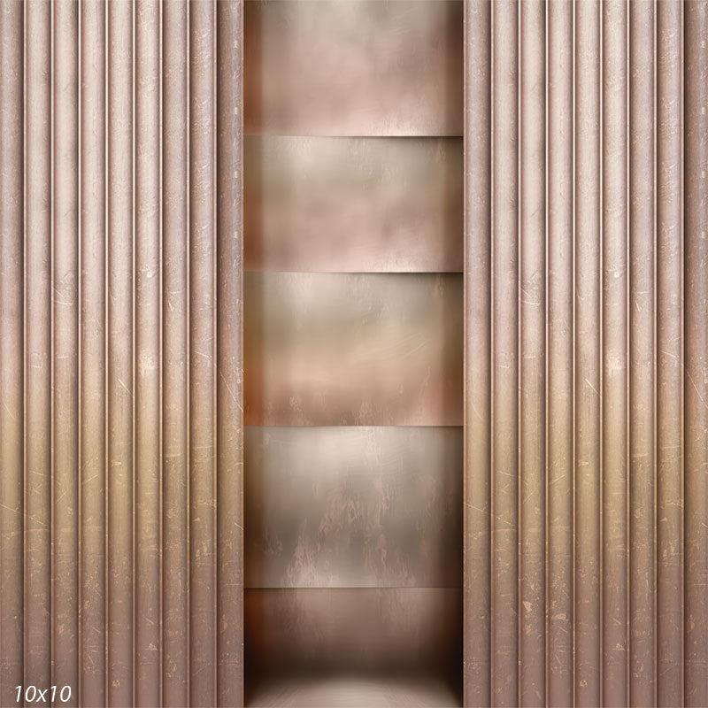 Photography backdrop showing bronze ridged columns flanking a smooth metallic center panel. The texture appears weathered with a matte finish.