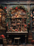 Victorian Christmas Workshop Photography Backdrop - Victorian-style workshop decorated for Christmas with garlands, toys, and vintage decorations, ideal for holiday-themed photography.