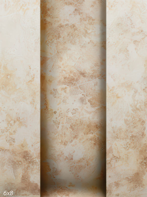 A studio background featuring a three-panel design with a recessed center column. The texture mimics warm marble or aged plaster in cream and tan tones.