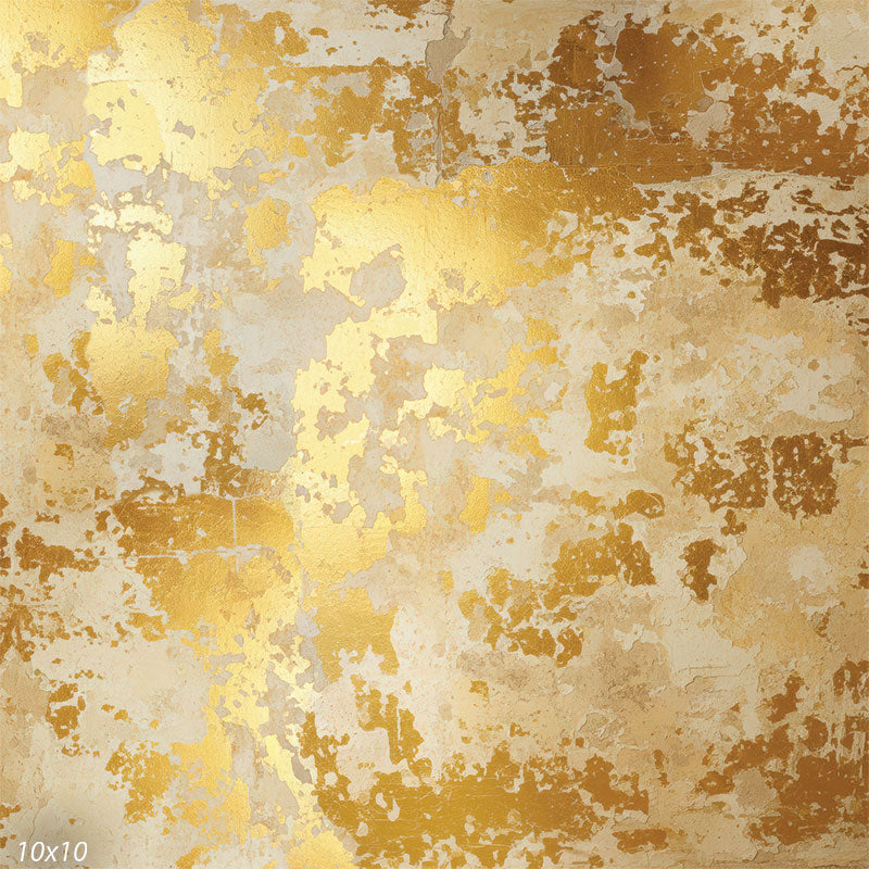 Printed studio background featuring layered tan and cream tones with distressed worn areas and soft gold highlight sections. The abstract texture provides a warm backdrop behind a subject.