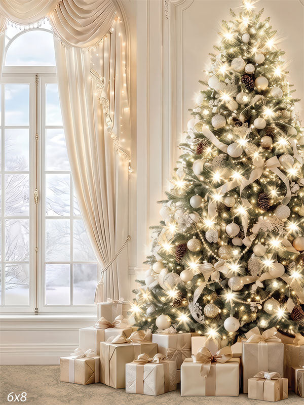 Winter Glow white Christmas tree room photography backdrop CP-8936