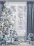 Winter Wonderland Christmas Photography Backdrop - A cozy indoor Christmas scene with a decorated tree, presents, and a snowy landscape outside the window, perfect for holiday photoshoots.