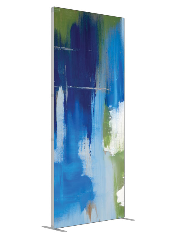 Absorb Blue Abstract shown at an angled view, photography backdrop panel for Denny StudioEdge silicone edge frame, 3 ft