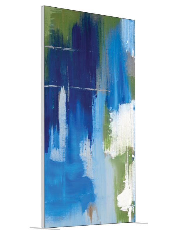 Absorb Blue Abstract shown at an angled view, photography backdrop panel for Denny StudioEdge silicone edge frame, 4 ft