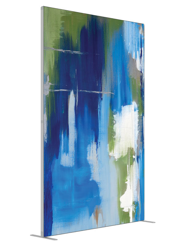 Absorb Blue Abstract shown at an angled view, photography backdrop panel for Denny StudioEdge silicone edge frame, 5 ft