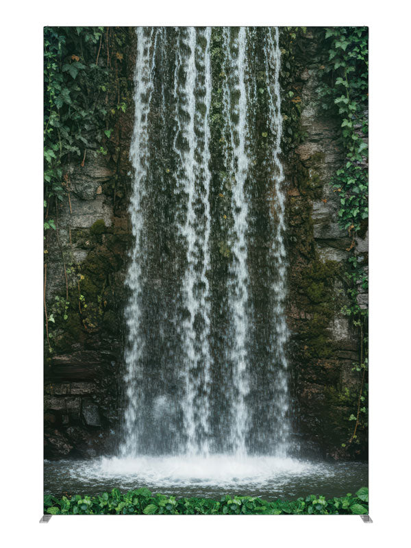 Alveric Garden Waterfall in Ivy Covered Stone Wall, photography backdrop panel for Denny StudioEdge silicone edge frame, 5 ft