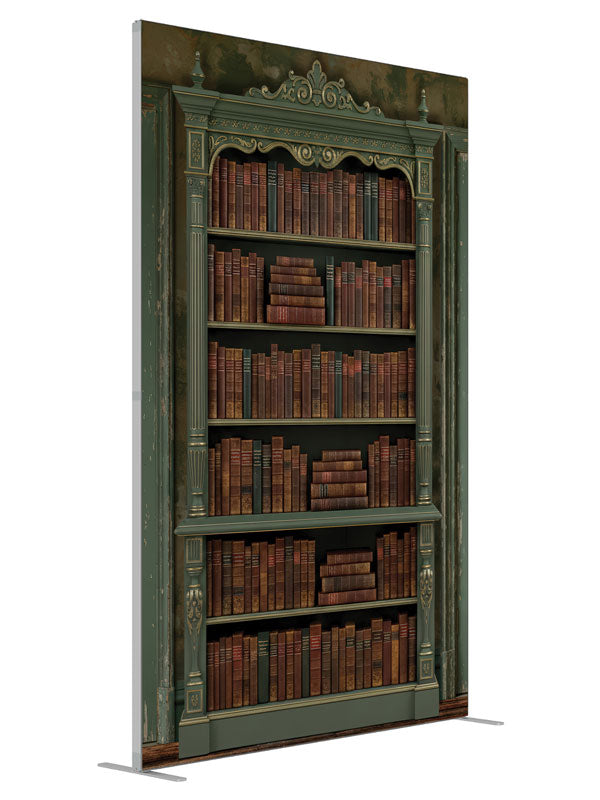 Ambrose Green Paneled Wall shown at an angled view, photography backdrop panel for Denny StudioEdge silicone edge frame, 5 ft