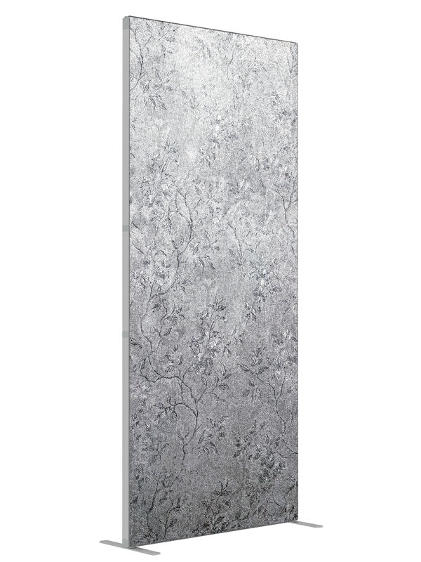 Arabesque Silver shown at an angled view, photography backdrop panel for Denny StudioEdge silicone edge frame, 3 ft