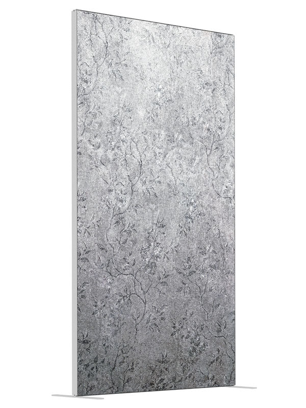 Arabesque Silver shown at an angled view, photography backdrop panel for Denny StudioEdge silicone edge frame, 4 ft