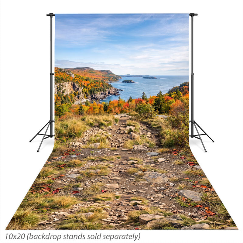 Tidewater Autumn Rocky Coastline Ocean Overlook photography backdrop shown extending down onto the studio floor CP-9038
