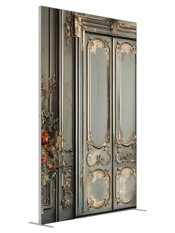 Baroque Door shown at an angled view, photography backdrop panel for Denny StudioEdge silicone edge frame, 5 ft