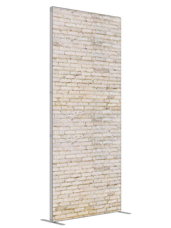 Bleached Brick Wall shown at an angled view, photography backdrop panel for Denny StudioEdge silicone edge frame, 3 ft