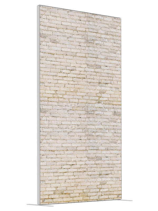 Bleached Brick Wall shown at an angled view, photography backdrop panel for Denny StudioEdge silicone edge frame, 4 ft