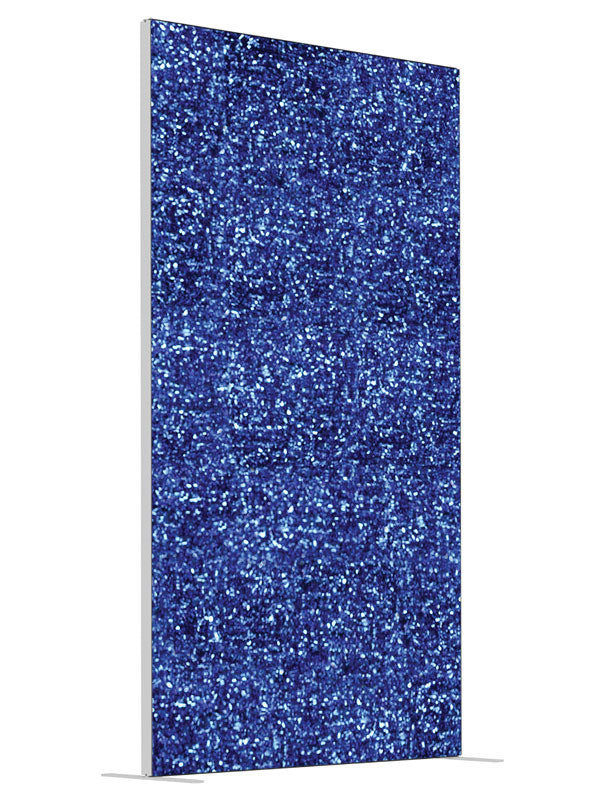 Blue Bokeh Glitter shown at an angled view, photography backdrop panel for Denny StudioEdge silicone edge frame, 4 ft