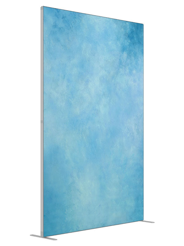 Blue Burlap shown at an angled view, photography backdrop panel for Denny StudioEdge silicone edge frame, 5 ft