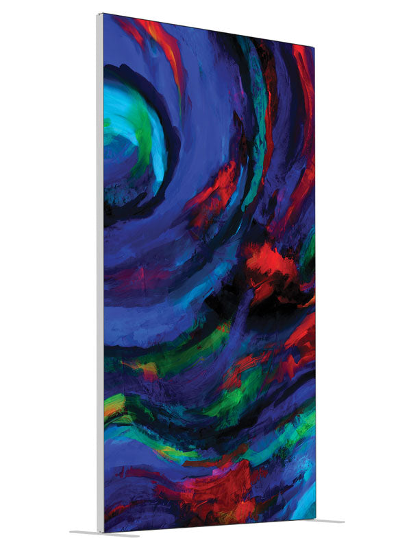 Blue Dream Swirl Abstract shown at an angled view, photography backdrop panel for Denny StudioEdge silicone edge frame, 4 ft