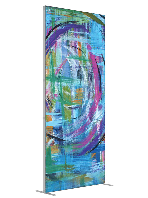 Blue green purple spiral shown at an angled view, photography backdrop panel for Denny StudioEdge silicone edge frame, 3 ft
