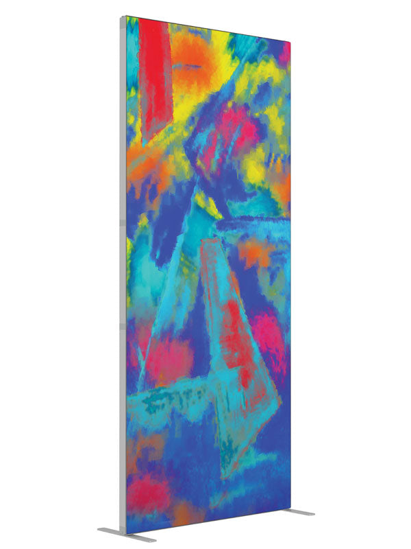 Blue magenta gold angular brushwork shown at an angled view, photography backdrop panel for Denny StudioEdge silicone edge frame, 3 ft