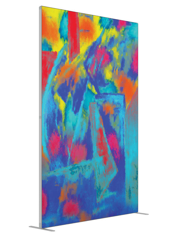 Blue magenta gold angular brushwork shown at an angled view, photography backdrop panel for Denny StudioEdge silicone edge frame, 5 ft