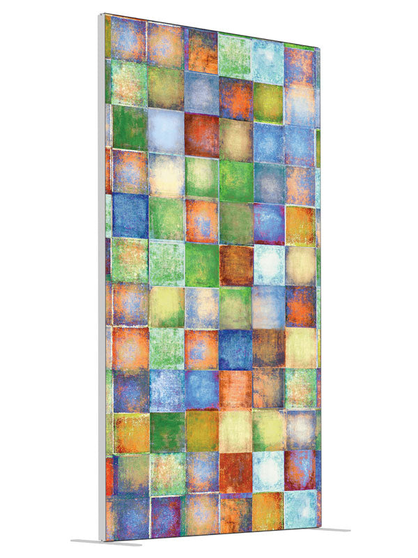 Blue Paper Squares shown at an angled view, photography backdrop panel for Denny StudioEdge silicone edge frame, 4 ft