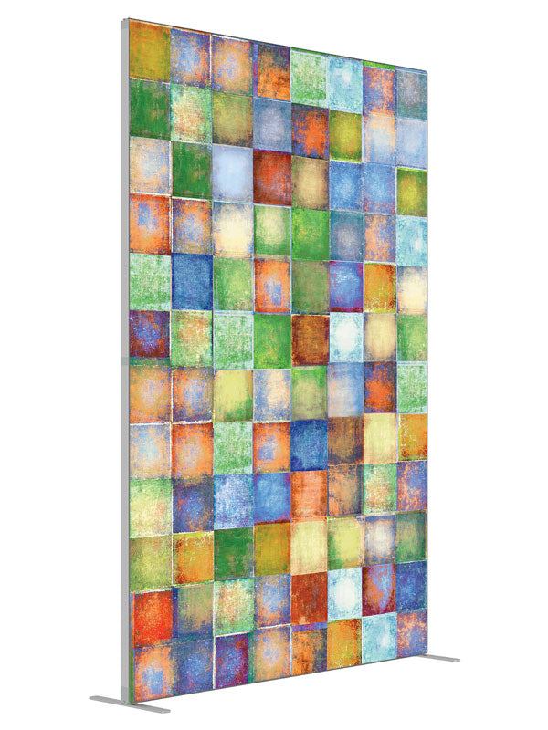 Blue Paper Squares shown at an angled view, photography backdrop panel for Denny StudioEdge silicone edge frame, 5 ft
