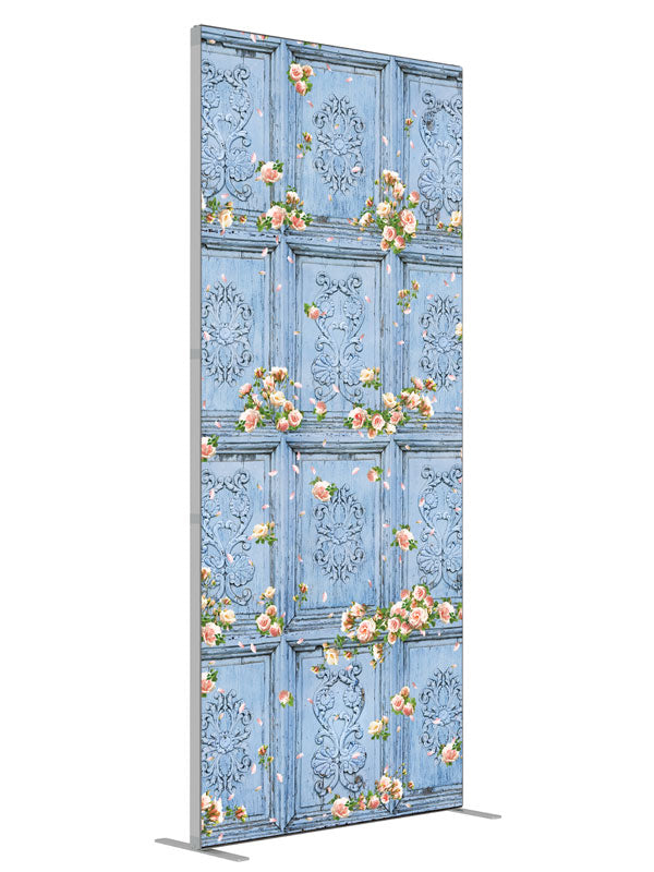 Blue shown at an angled view, photography backdrop panel for Denny StudioEdge silicone edge frame, 3 ft