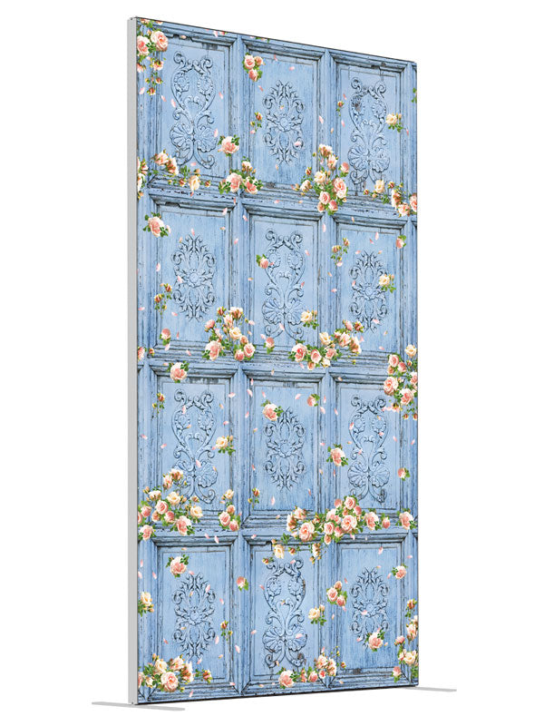 Blue shown at an angled view, photography backdrop panel for Denny StudioEdge silicone edge frame, 4 ft