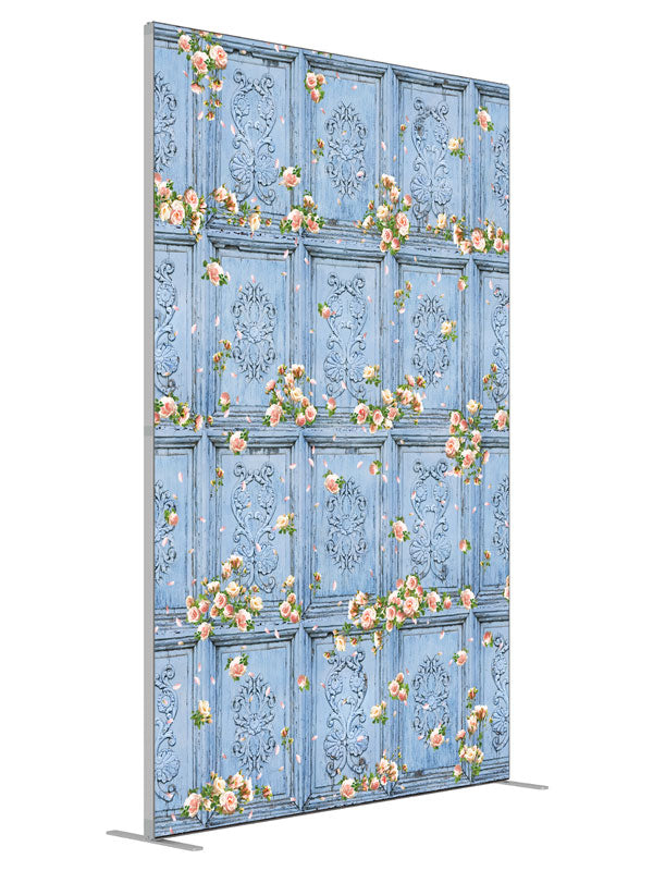 Blue shown at an angled view, photography backdrop panel for Denny StudioEdge silicone edge frame, 5 ft