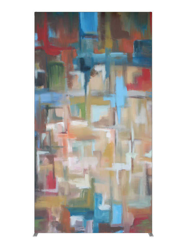 Blue red tan cubist block, photography backdrop panel for Denny StudioEdge silicone edge frame, 4 ft