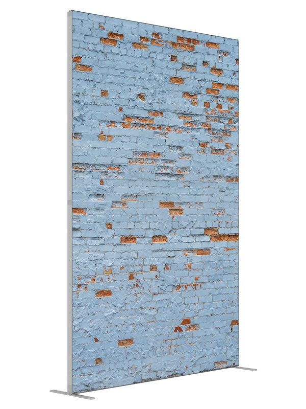 Blue Robin Brick Wall shown at an angled view, photography backdrop panel for Denny StudioEdge silicone edge frame, 5 ft