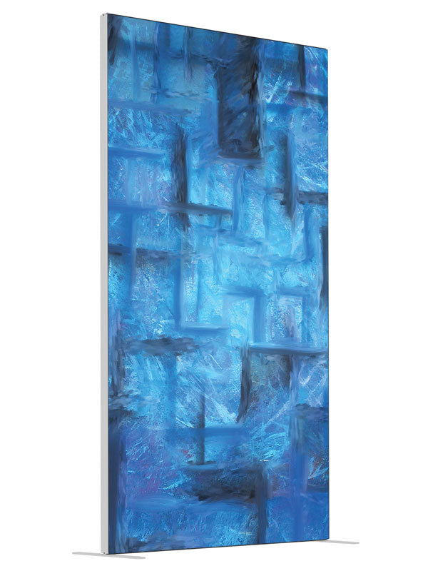 Blue slate cubist block shown at an angled view, photography backdrop panel for Denny StudioEdge silicone edge frame, 4 ft