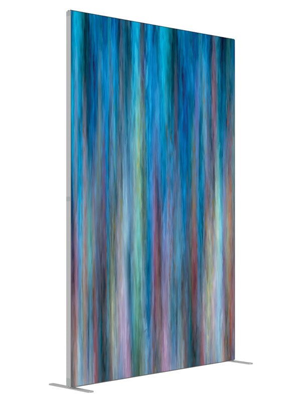 Blue teal pink vertical streak shown at an angled view, photography backdrop panel for Denny StudioEdge silicone edge frame, 5 ft