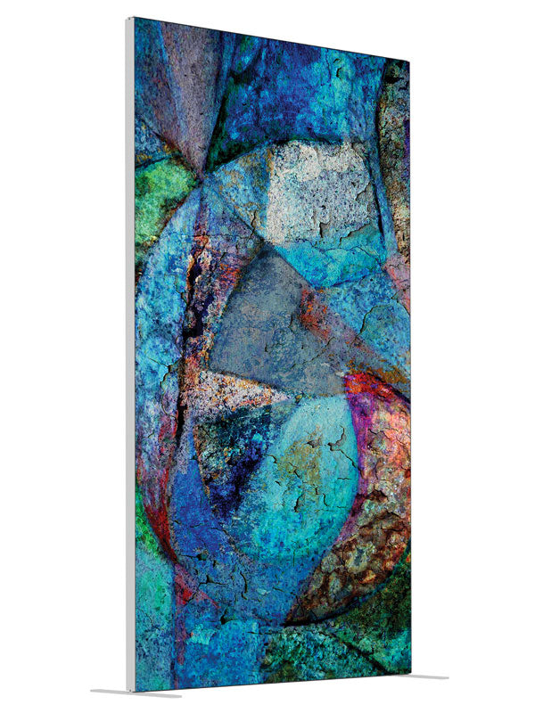Blue teal stacked stone shown at an angled view, photography backdrop panel for Denny StudioEdge silicone edge frame, 4 ft