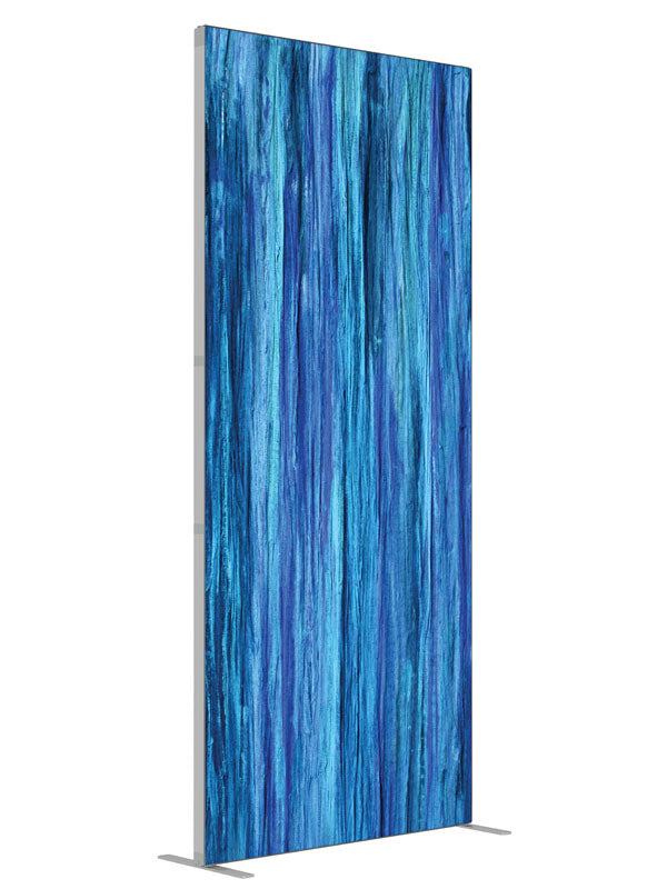 Blue vertical rain streak shown at an angled view, photography backdrop panel for Denny StudioEdge silicone edge frame, 3 ft